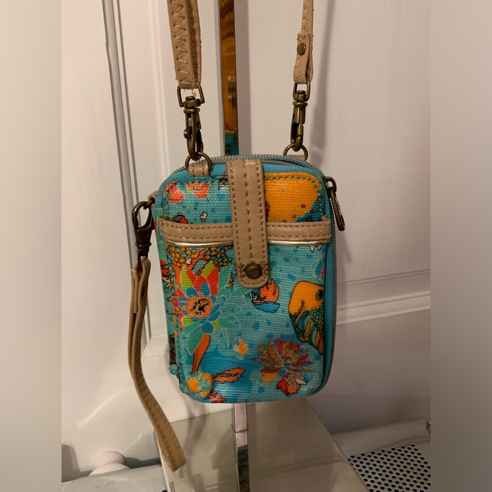 Sakroots Floral Mini Crossbody - Turquoise and Tan